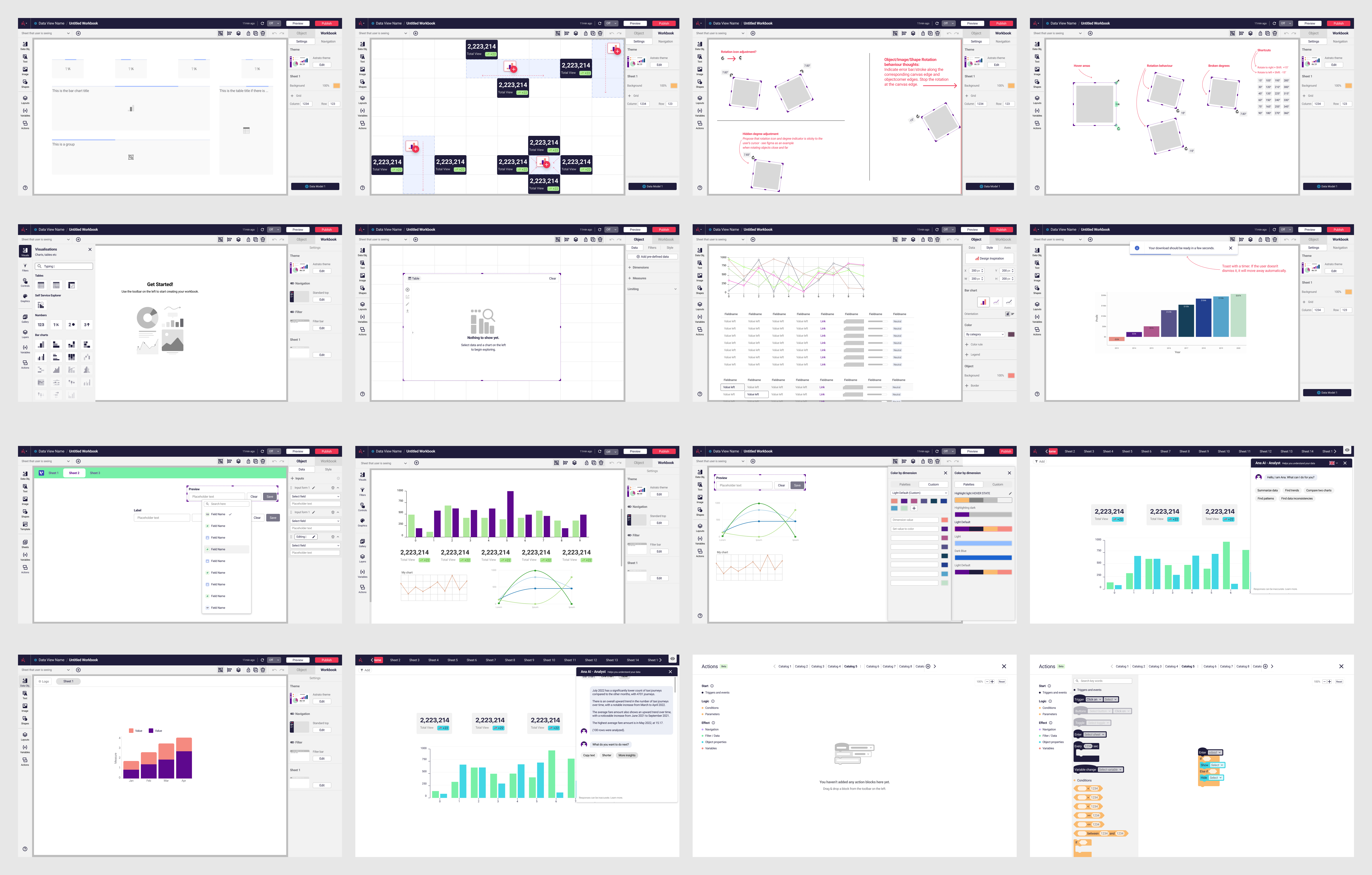 Sixteen workbook editor screens