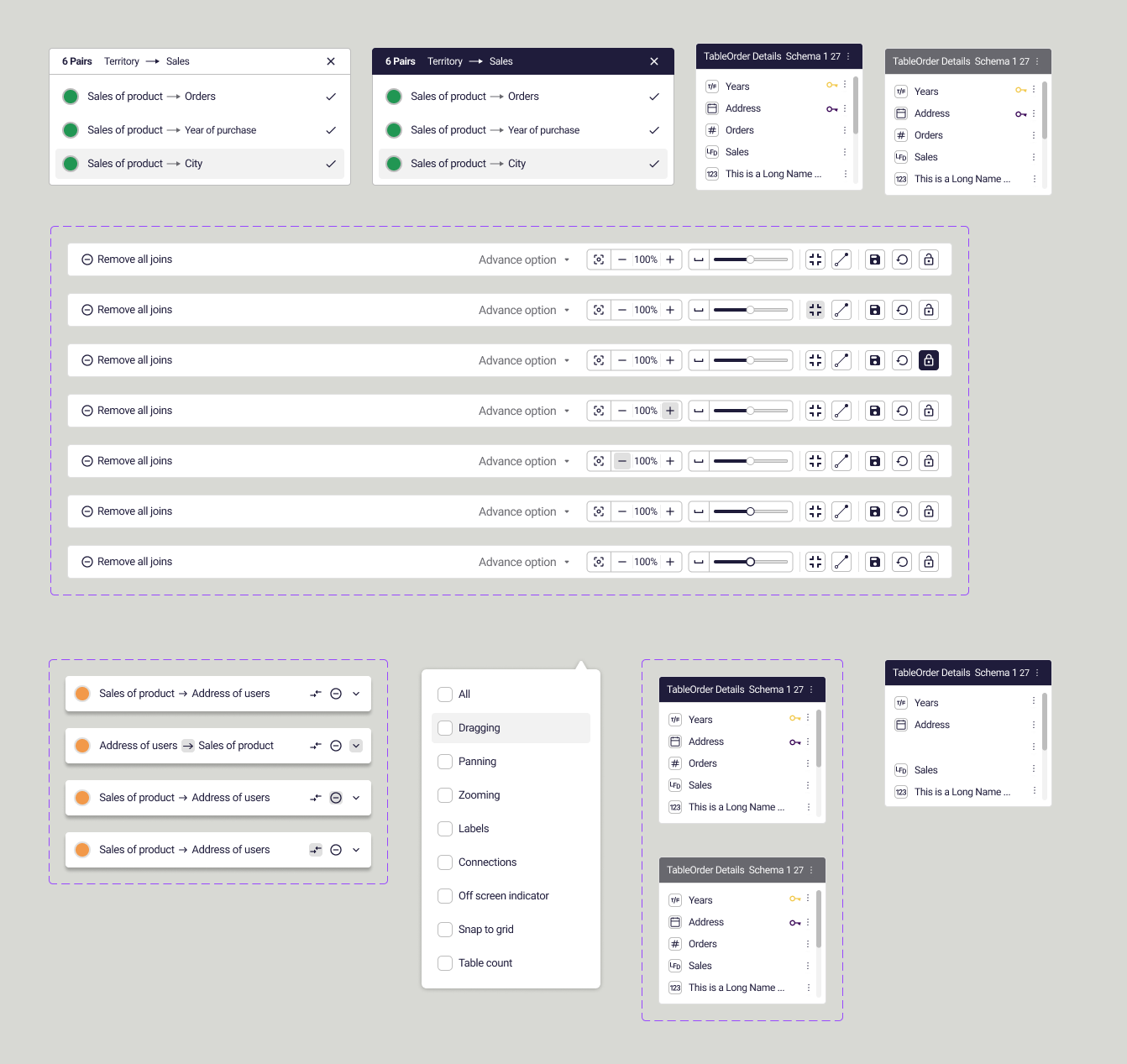Component specification sheet: join controls